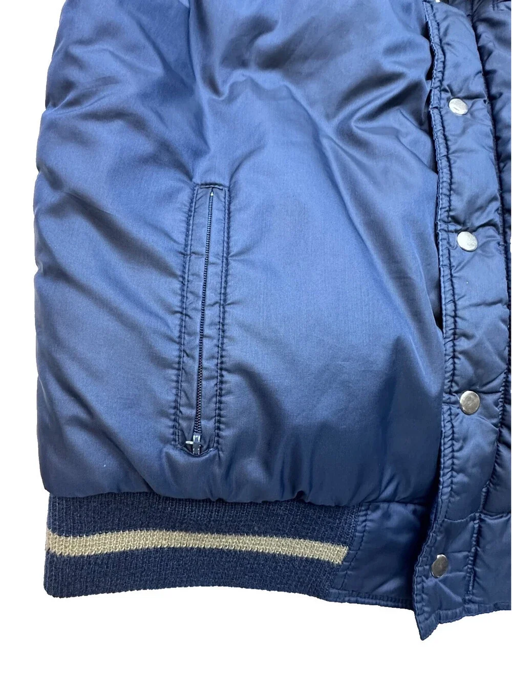 Vintage Natural High Down Puffer Vest Mens L Navy Tan 80s Western Ski Outdoor
